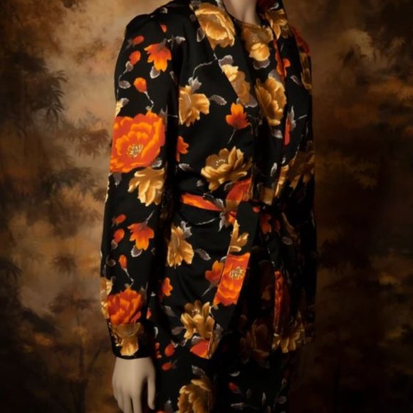 1970s vintage pant suit floral palazzo pants set floral satin 3 piece set - Picture 6 of 12